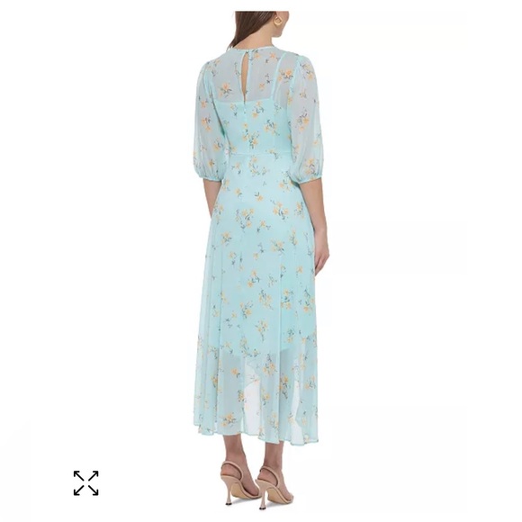 Calvin Klein Hi Low Chiffon Dress Light Blue Midi - Picture 3 of 6